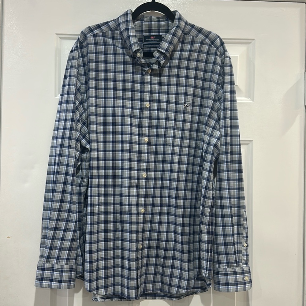 Vineyard Vines Men’s Blue Long Sleeve Plaid Classic Fit Tucker Shirt Siz…